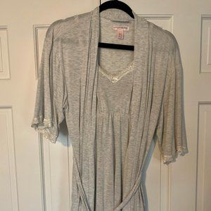Lace trimmed clipdown nursing nightgown and robe